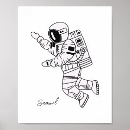 Black and white hand drawn astronaut teenage boy ポスター