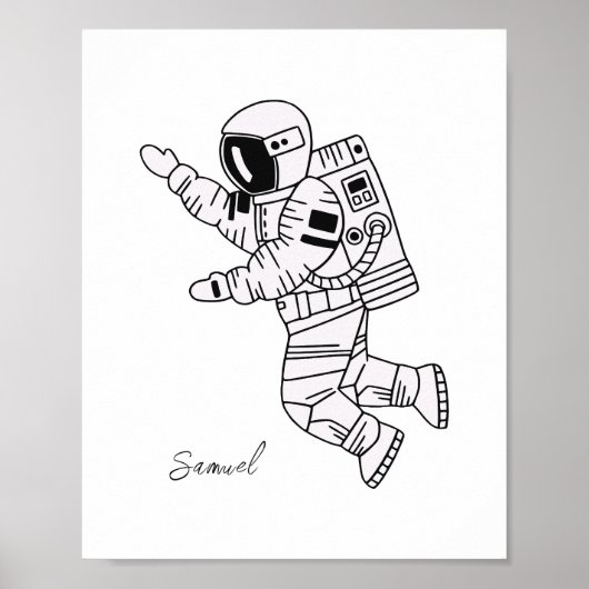 Black and white hand drawn astronaut teenage boy ポスター (正面)