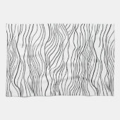 Black and White Hand-Drawn Wavy Line Pattern キッチンタオル (横)