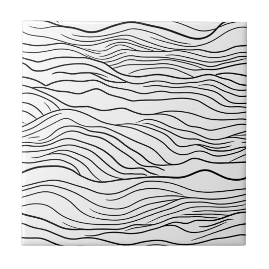 Black and White Hand-Drawn Wavy Line Pattern タイル (正面)