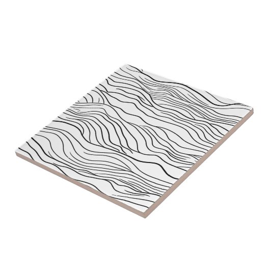 Black and White Hand-Drawn Wavy Line Pattern タイル (側面)