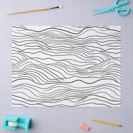 Black and White Hand-Drawn Wavy Line Pattern 薄葉紙 (クラフト)