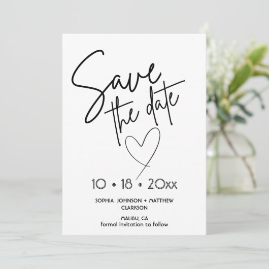 Black and White Hand Drawn Wedding Save The Date  セーブザデート (スタンド正面)