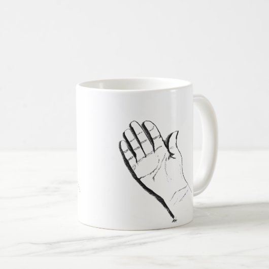 black and white hand on coffee mug コーヒーマグカップ (正面右)
