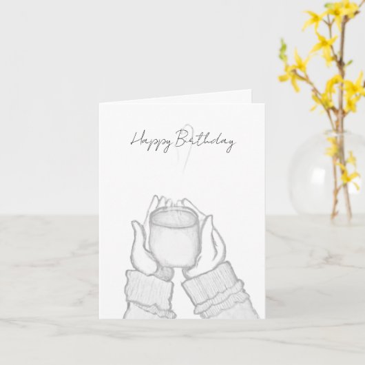 black and white hands with coffee on Note Card カード (黄色い花)