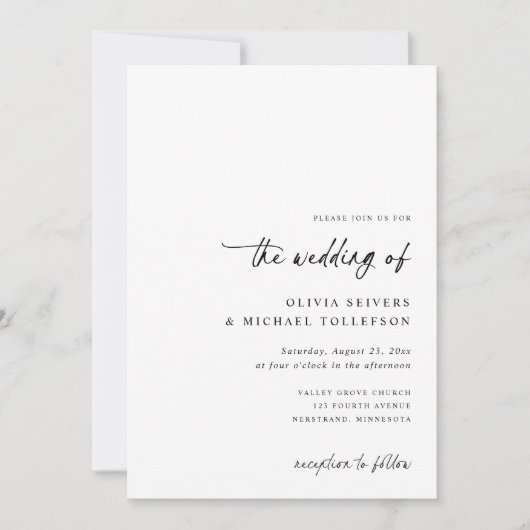 Black and White Handwriting All in One Wedding 招待状 (正面)