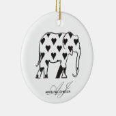 Black and White Heart Pattern Elephant Monogrammed セラミックオーナメント (右)