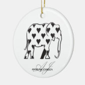Black and White Heart Pattern Elephant Monogrammed セラミックオーナメント (左)