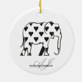 Black and White Heart Pattern Elephant Monogrammed セラミックオーナメント (裏面)