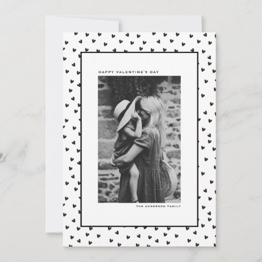 Black and White Heart Pattern Valentine's Day シーズンカード (正面)