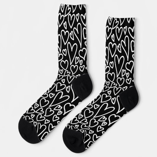 Black and White Hearts Love Pattern Socks ソックス (左)