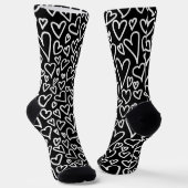 Black and White Hearts Love Pattern Socks ソックス (傾斜あり)