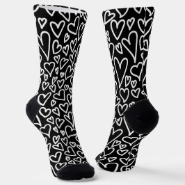 Black and White Hearts Love Pattern Socks ソックス