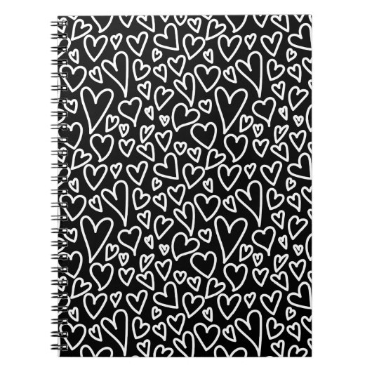 Black and White Hearts Printed Cover Notebook ノートブック (正面)