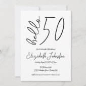 Black and White Hello 50 Fabulous Birthday Simple 招待状 (正面)
