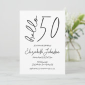 Black and White Hello 50 Fabulous Birthday Simple 招待状 (スタンド正面)