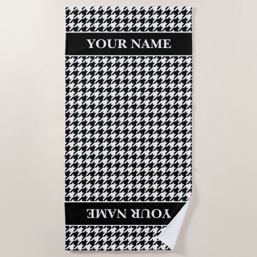 Black and white houndstooth pattern personalized ビーチタオル (正面)