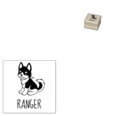 Black and White Husky Puppy Dog Custom Name 1x1 ラバースタンプ (押印)