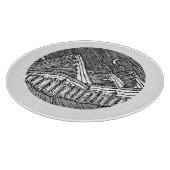 Black and White Ink-Drawn Round Alp Landscape カッティングボード (角)
