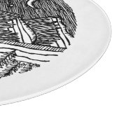 Black and White Ink-Drawn Round Alp Landscape カッティングボード (角)