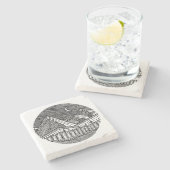 Black and White Ink-Drawn Round Alp Landscape ストーンコースター (横)