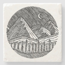 Black and White Ink-Drawn Round Alp Landscape