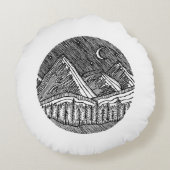 Black and White Ink-Drawn Round Alp Landscape ラウンドクッション (裏面)