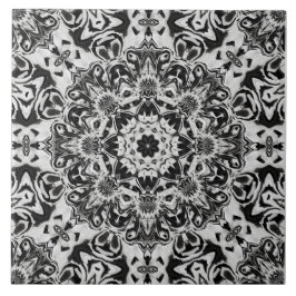 black and white intricate mandala pattern art タイル