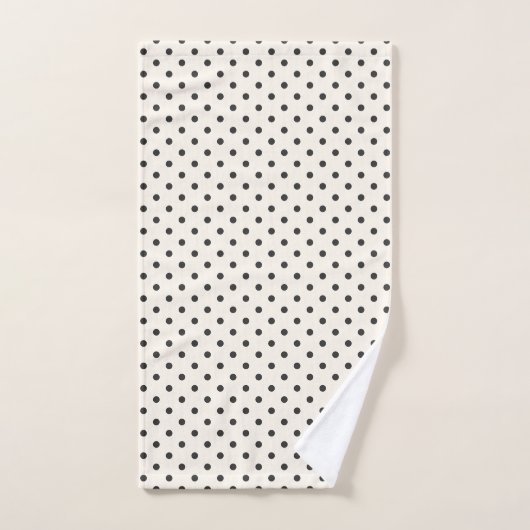 Black and White Ivory Polka Dot Pattern Retro  バスタオルセット (ハンドタオル)