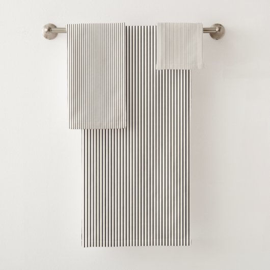Black and White Ivory Stripes Pattern Retro バスタオルセット (インサイチュ)
