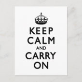 Black and White Keep Calm and Carry On ポストカード (正面)