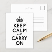 Black and White Keep Calm and Carry On ポストカード