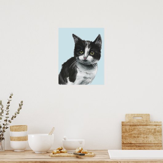 Black and White Kitten Drawing ポスター (キッチン)