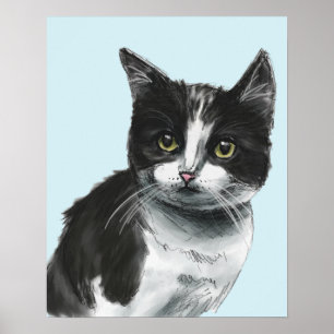 Black and White Kitten Drawing ポスター