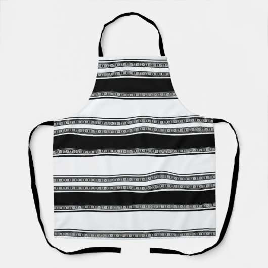 Black and white lace braid and horizontal stripes  エプロン (正面)