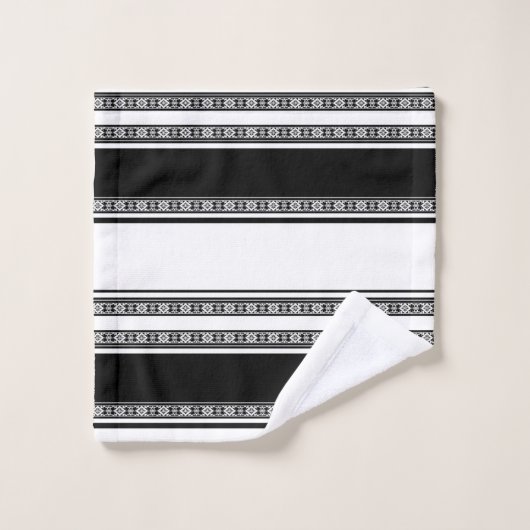 Black and white lace braid and horizontal stripes  バスタオルセット (ウォッシュタオル)