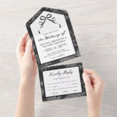 Black and White Lace Coquette Bow Wedding オールインワン招待状 (貼ってはがせる)