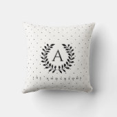 Black And White Laurel Monogram Polka Dot Pattern クッション (裏面)