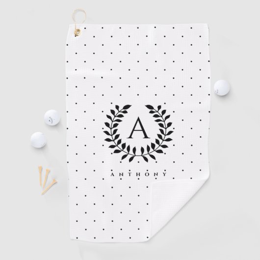 Black And White Laurel Monogram Polka Dot Pattern ゴルフタオル (インサイチュ)