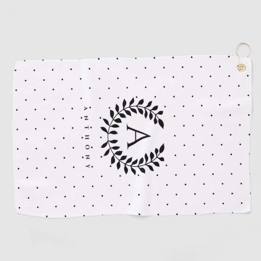 Black And White Laurel Monogram Polka Dot Pattern ゴルフタオル (横)