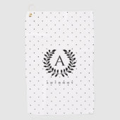 Black And White Laurel Monogram Polka Dot Pattern ゴルフタオル (正面)