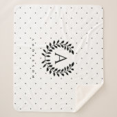 Black And White Laurel Monogram Polka Dot Pattern シェルパブランケット (正面)