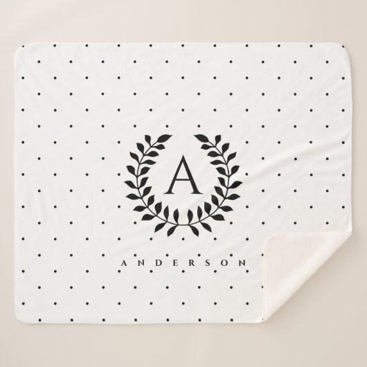 Black And White Laurel Monogram Polka Dot Pattern シェルパブランケット (正面(横))