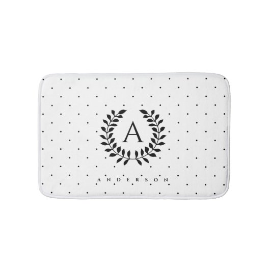 Black And White Laurel Monogram Polka Dot Pattern バスマット (正面)