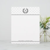 Black And White Laurel Monogram Polka Dot Pattern レターヘッド (スタンド正面)