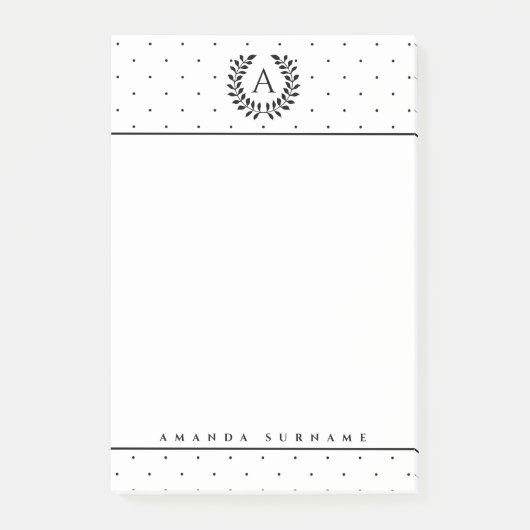 Black And White Laurel Monogram Tiny Polka Dots ポストイット (正面)