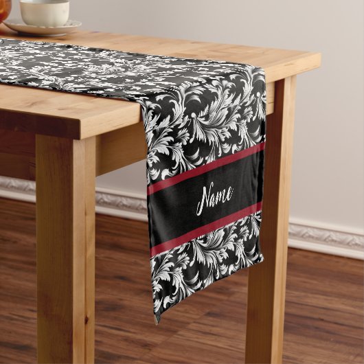 Black and white leaf pattern ショートテーブルランナー (インサイチュ)