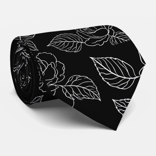 Black And White Leafy NeckTie ネクタイ (ロール)