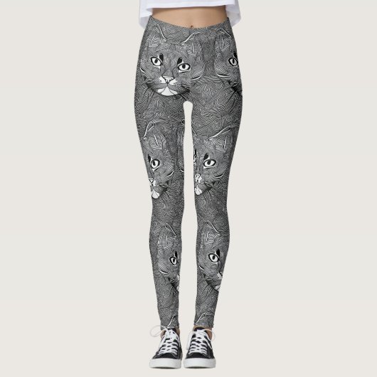 Black and White leggings for Cat Lovers レギンス (正面)