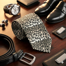 Black and White Leopard Animal  Print Tie